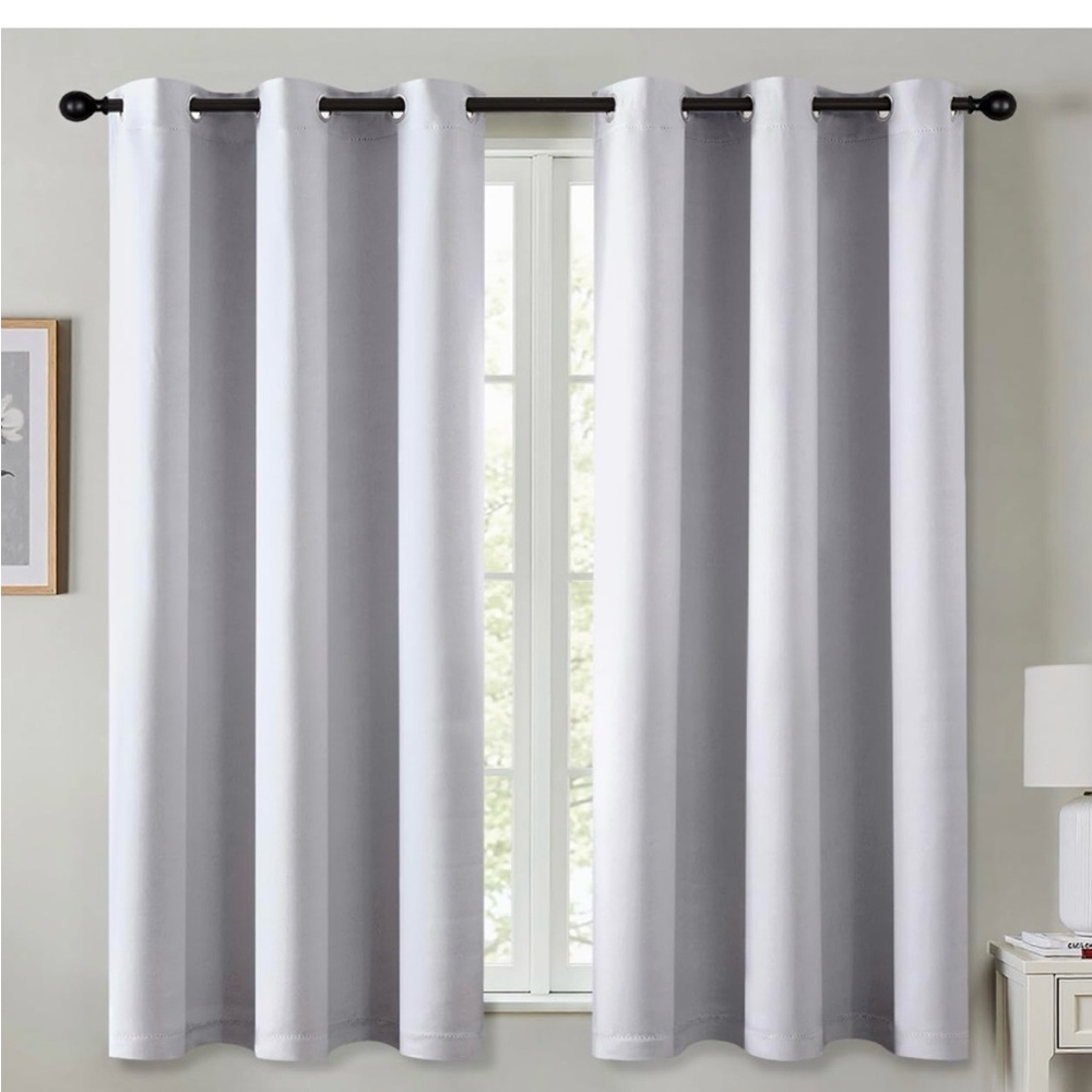 Greyish White Black Out Curtains